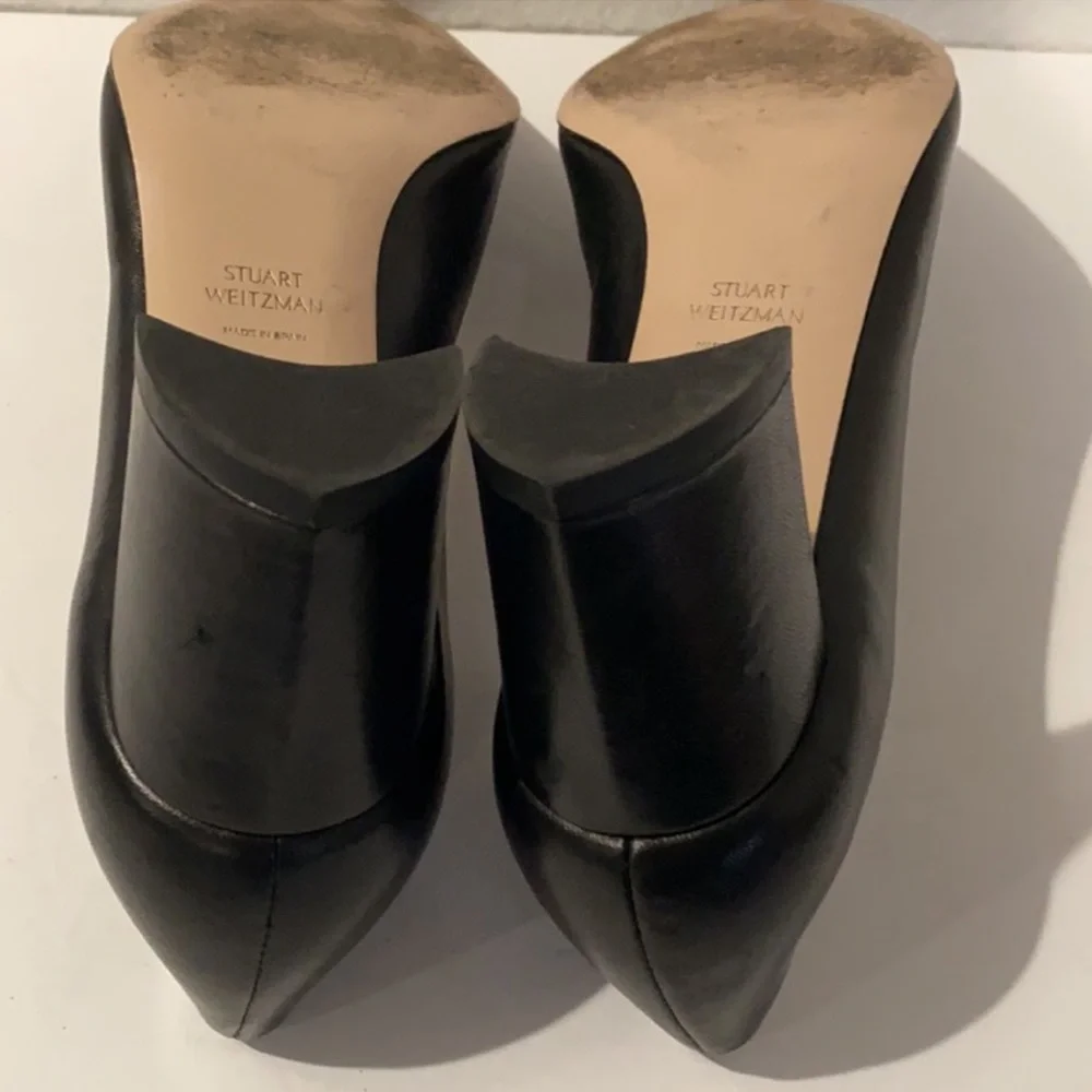 Authentic Stuart Weitzman designer black leather heels pumps sz 8